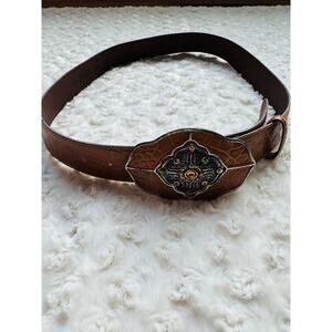 Vitanuova Firenze Genuine Leather Made in Italy Art Crystal Jewel Brown Belt VTG